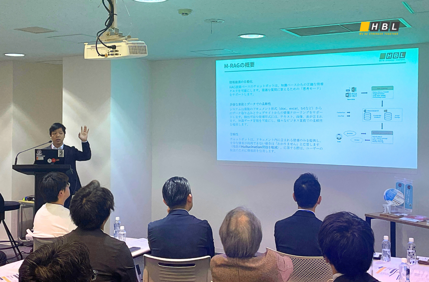 Hblab、Pleasanterパートナーミーティングにて自社開発Aiプロダクト「M-Rag」を紹介 3 Hblabの取締役社長は自社開発AiプロダクトM-Ragについて紹介