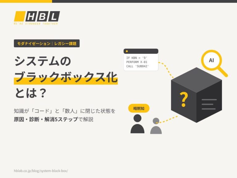 システムのブラックボックス化：仕様がコードと一部の担当者に閉じた状態